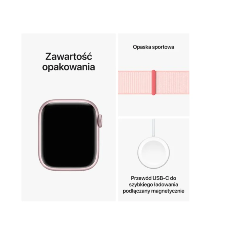 Apple Watch Series 9 GPS 45mm Pink Aluminium Case with Light Pink Sport Loop MR9J3 - obrazek 4