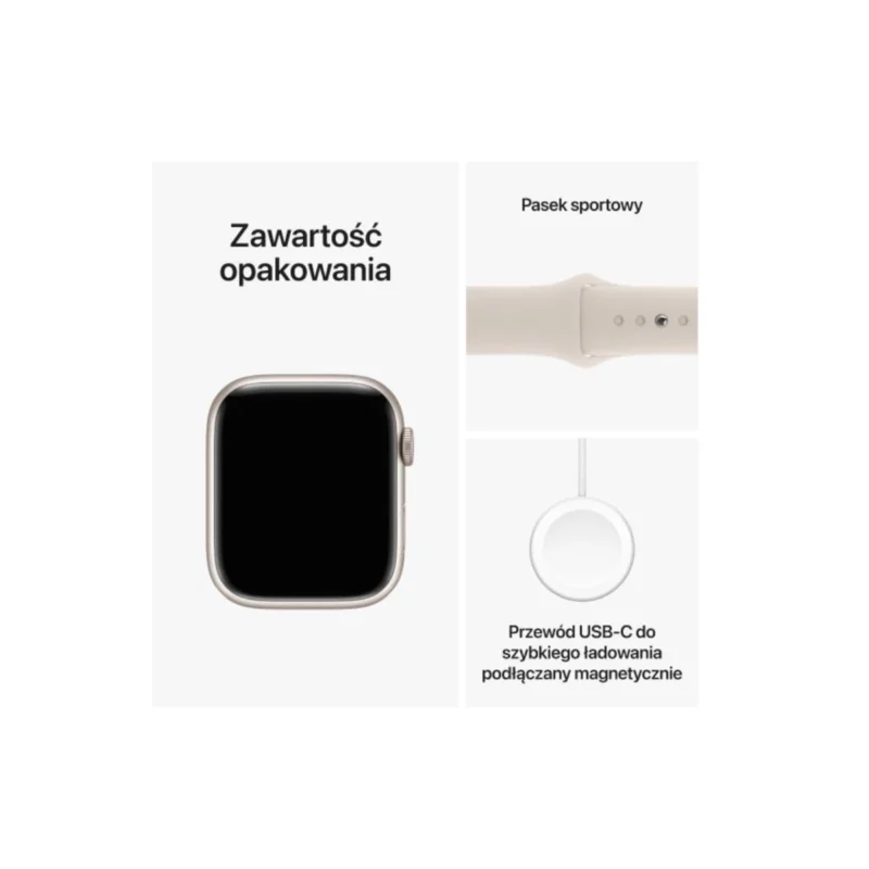Apple Watch Series 9 GPS 41mm Starlight Aluminium Case with Starlight Sport Band - M/L MR8U3 - obrazek 4