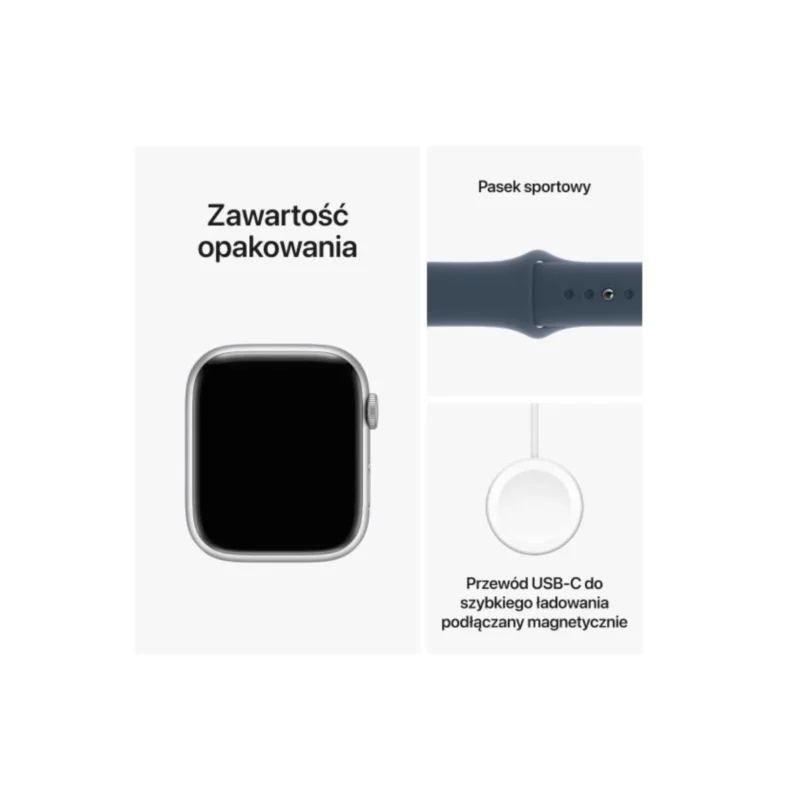 Apple Watch Series 9 GPS 41mm Silver Aluminium Case with Storm Blue Sport Band - S/M MR903 - obrazek 4