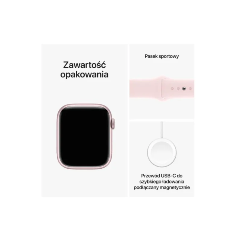 Apple Watch Series 9 GPS 41mm Pink Aluminium Case with Light Pink Sport Band - M/L MR943 - obrazek 4