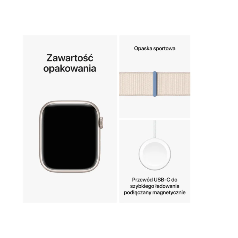 Apple Watch Series 9 GPS 45mm Starlight Aluminium Case with Starlight Sport Loop MR983 - obrazek 5