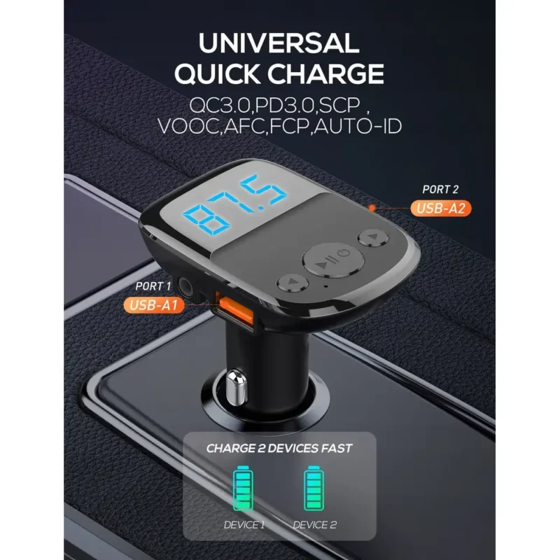 Transmiter Bluetooth Audio FM MP3 BT Szybka Ładowarka 2x USB QC 3.0 - obrazek 3