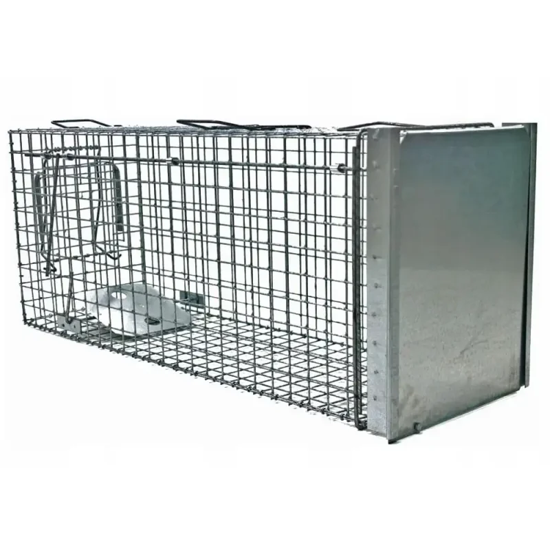 Skuteczna pułapka, żywołapka na Lisy, Kuny, Bobry, Koty jednowejściowa metalowa 105x34x42 cm
