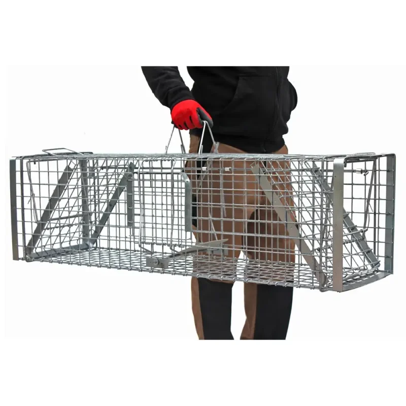 Skuteczna pułapka, żywołapka na Kuny, Lisy, Koty, Bobry, Wydry metalowa 102x26x30 cm - obrazek 5