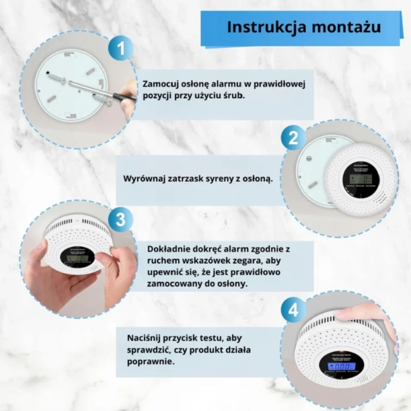 Czujnik detektor czadu i dymu tlenku węgla CO lcd JKD-513COM - obrazek 6