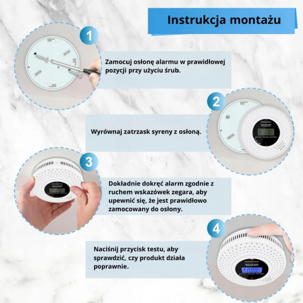 Czujnik detektor czadu i dymu tlenku węgla CO lcd JKD-513COM - obrazek 6