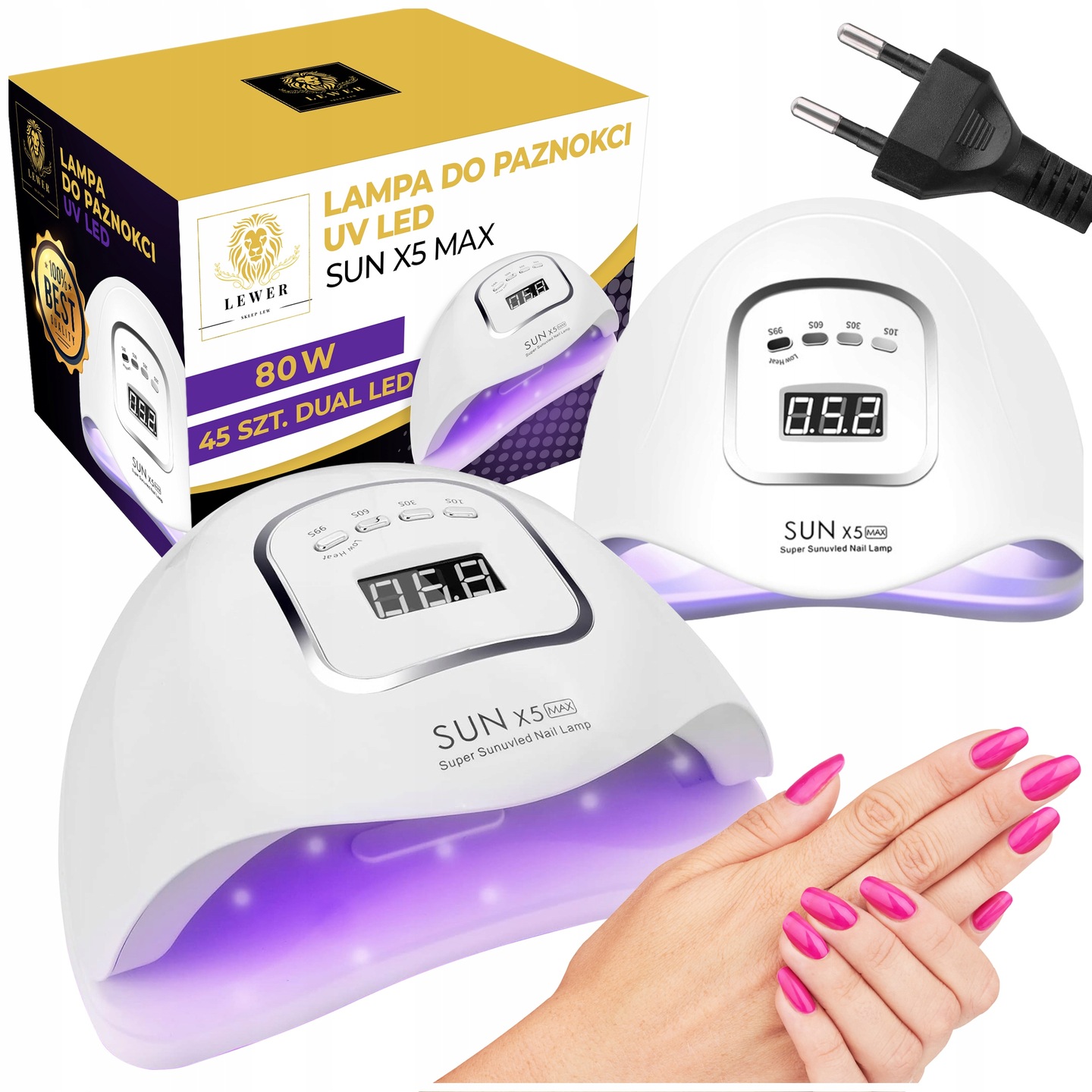 LAMPA UV LED 80W DO PAZNOKCI SUN X5 MAX LCD HYBRYD ŻELI MOCNA