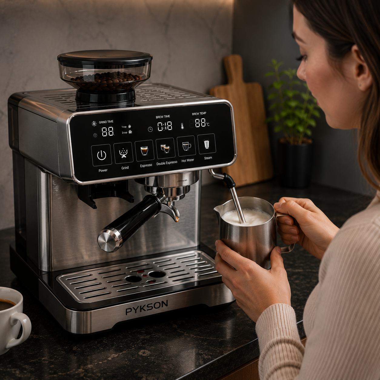 Wielofunkcyjny ekspres Pykson Di Oro Elite 900 do espresso z młynkiem Bean-to-Cup | 20 bar | Thermoblock | Metalowa obudowa - obrazek 4