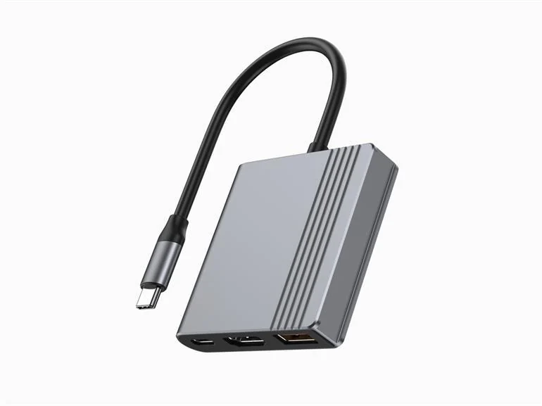 Adapter USB-C męski do USB-A + HDMI + PD, Gembird szary