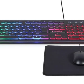 Zestaw 3 w 1 klawiatura multimedialna z podświetleniem RGB z myszką i podkładką Gembird KBS-UML-01