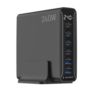 Ładowarka sieciowa Gembird TA-UC-2A4C-PD240-01-BK 6 portów USB 2xA+4xC 240W czarna