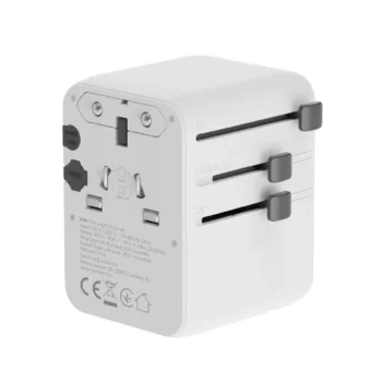 Uniwersalny adapter zasilania Gembird TPA-2A3C70-01-W z ładowarką 3x USB-C, 2x USB-A, 70W, GaN, biały