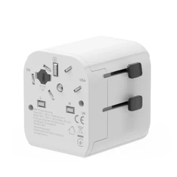 Adapter zasilania Gembird gniazdo EU - wtyk World z ładowarką 2x USB-A, 12W, GaN, biały
