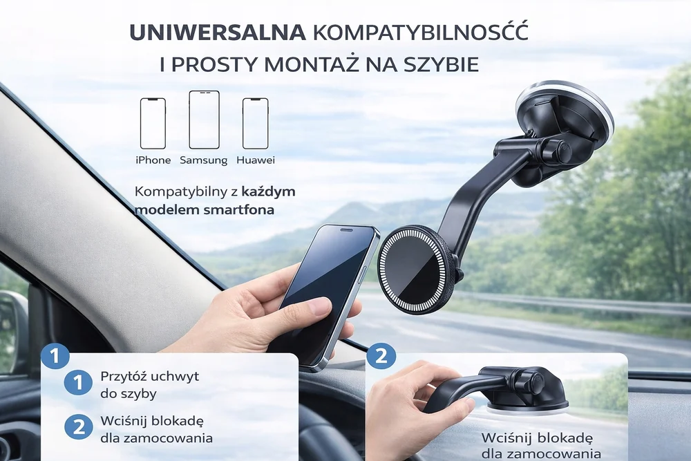 Uchwyt samochodowy magnetyczny CA 20 do telefonu z mocną przyssawką